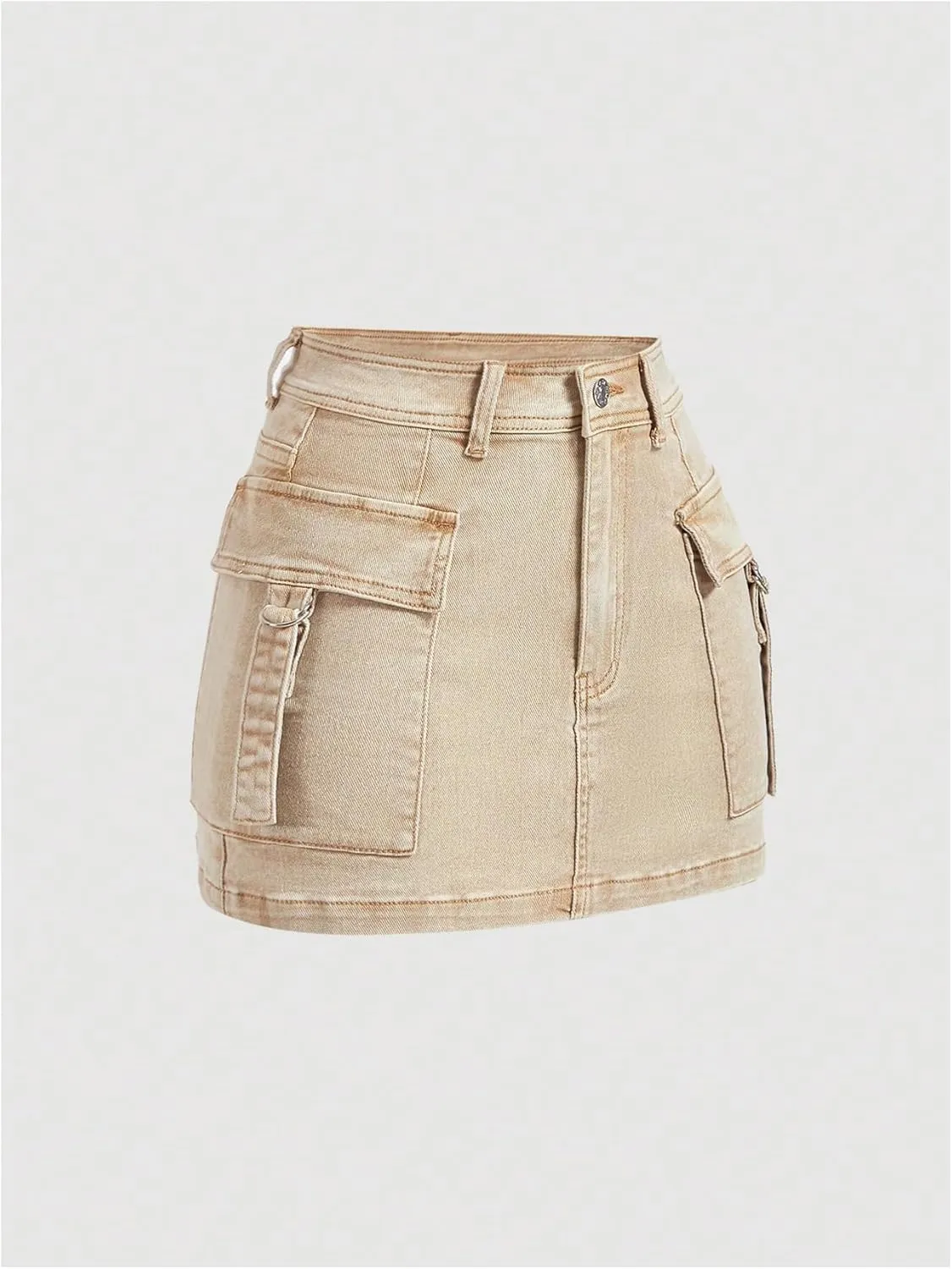 WDIRARA Women's Casual High Waisted Denim Skirt Y2k Mini Cargo Skirts with Pockets