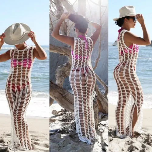 Weiße Mesh-Häkel-Strandabdeckung