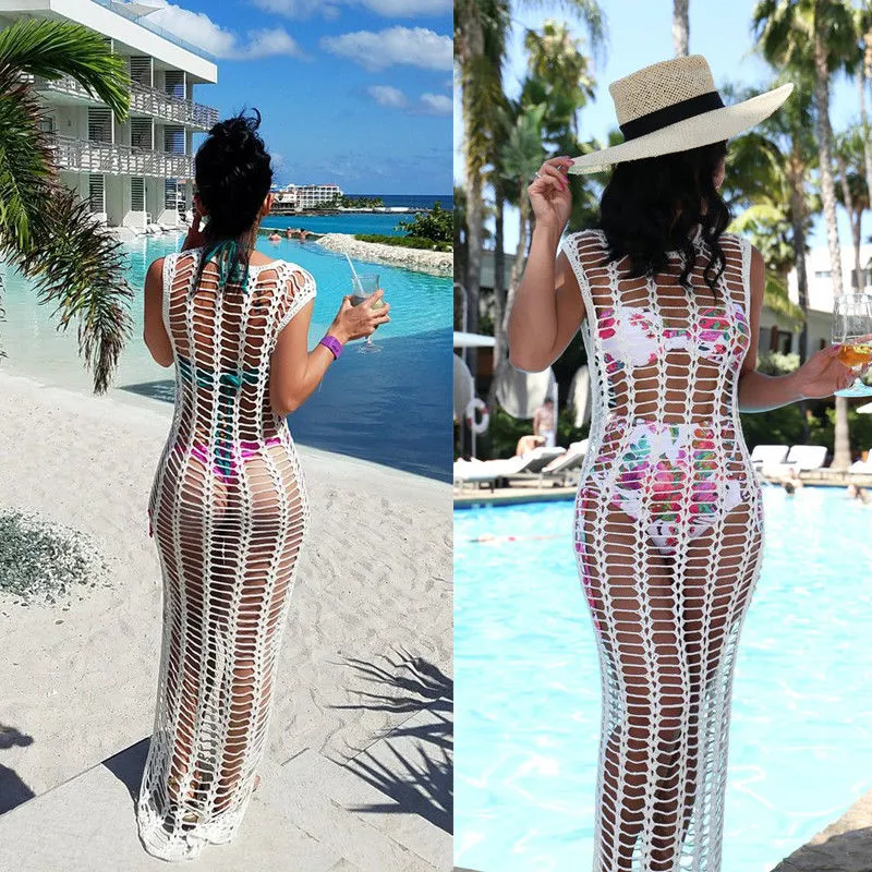 Weiße Mesh-Häkel-Strandabdeckung