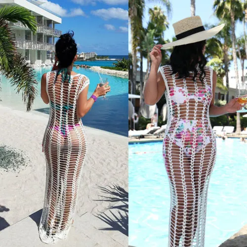 Weiße Mesh-Häkel-Strandabdeckung