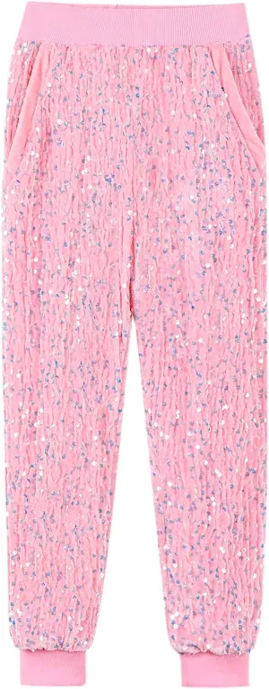 WELAKEN Girls Sequin Sweatpants Kid Sparkle Elastic Waist Dance Party Pants with Lining