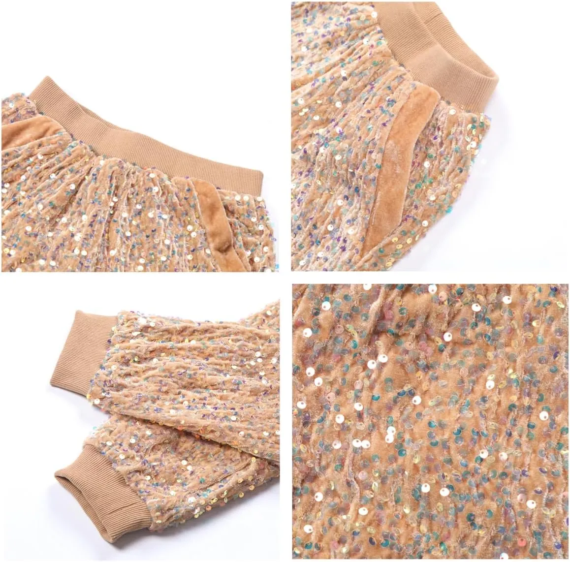 WELAKEN Girls Sequin Sweatpants Kid Sparkle Elastic Waist Dance Party Pants with Lining