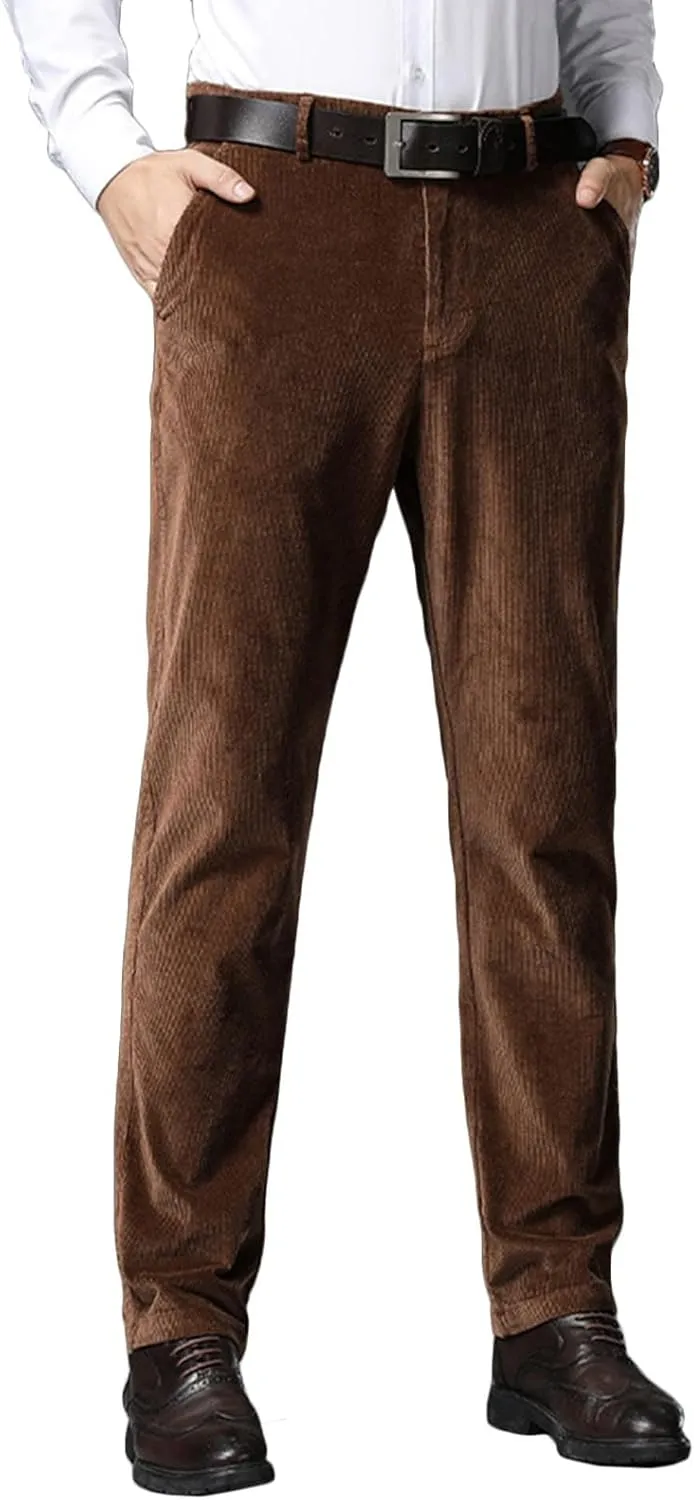 Wemaliyzd Men Casual Corduroy Work Cargo Pants Elastic Waist Suit Trousers