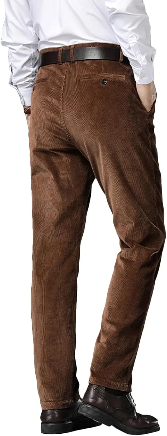 Wemaliyzd Men Casual Corduroy Work Cargo Pants Elastic Waist Suit Trousers