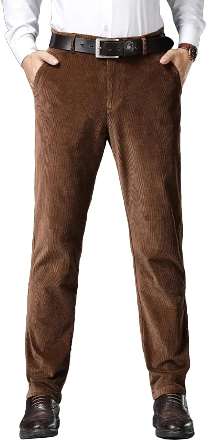 Wemaliyzd Men Casual Corduroy Work Cargo Pants Elastic Waist Suit Trousers