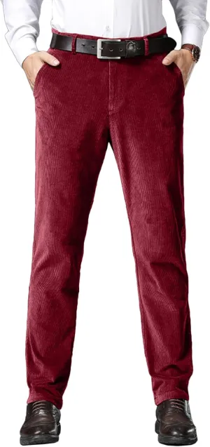Wemaliyzd Men Casual Corduroy Work Cargo Pants Elastic Waist Suit Trousers