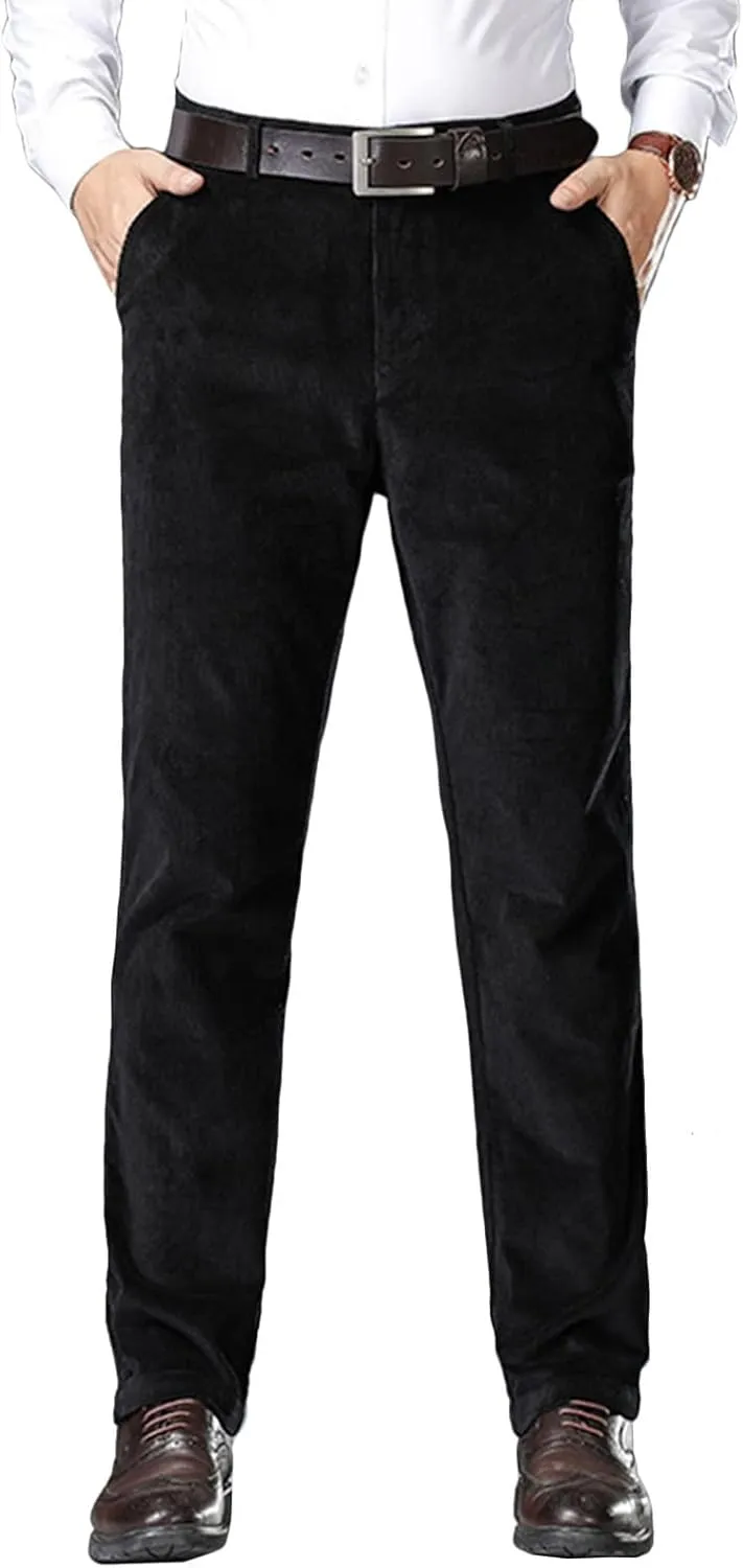 Wemaliyzd Men Casual Corduroy Work Cargo Pants Elastic Waist Suit Trousers