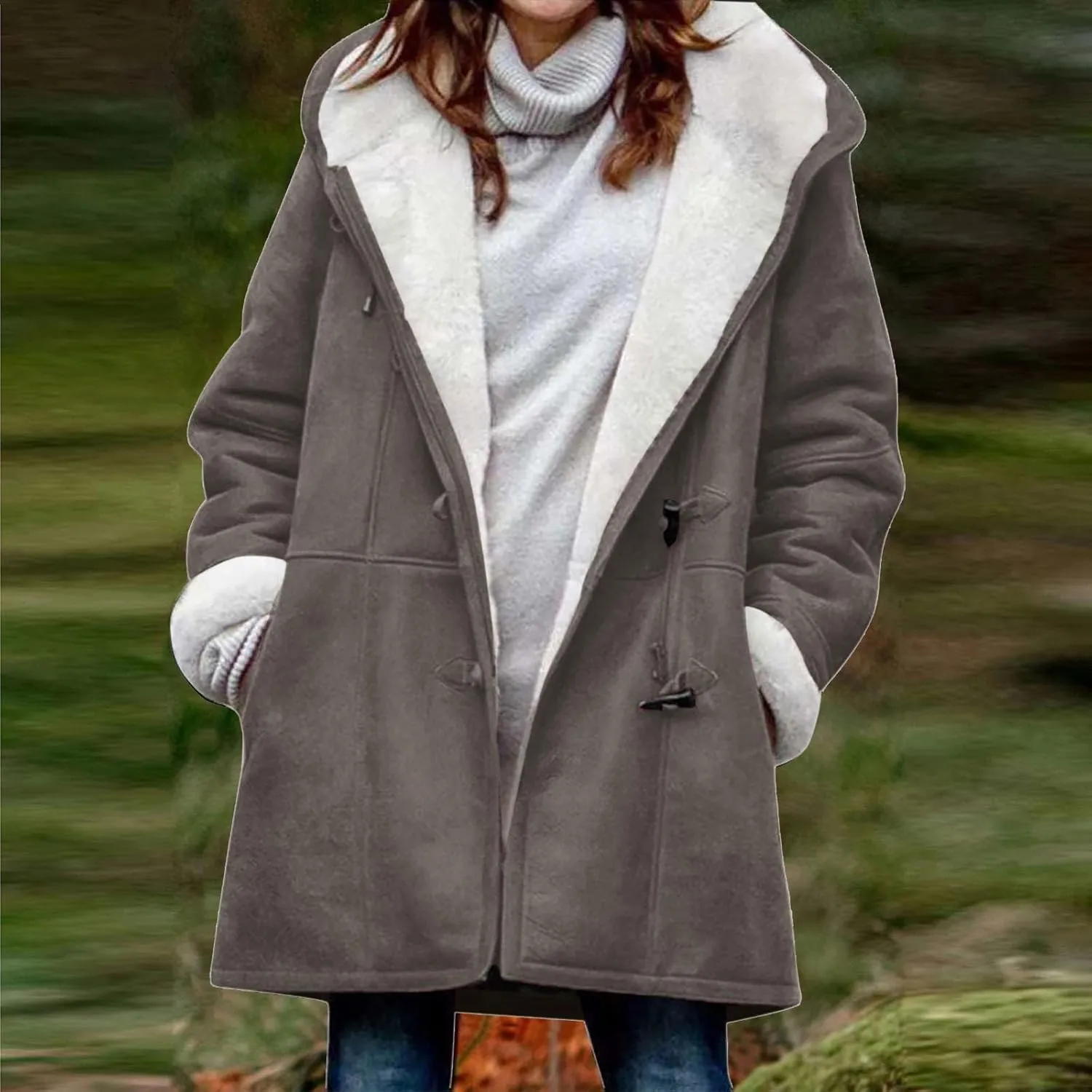 Winter Coats for Women 2024 Warm Sherpa Fleece Lined Jackets Hooded Plus Size Parka Faux Suede Pea Coat Outerwear