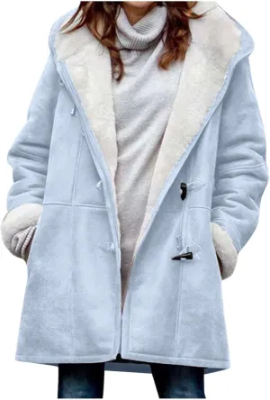 Winter Coats for Women 2024 Warm Sherpa Fleece Lined Jackets Hooded Plus Size Parka Faux Suede Pea Coat Outerwear
