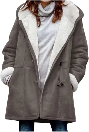 Winter Coats for Women 2024 Warm Sherpa Fleece Lined Jackets Hooded Plus Size Parka Faux Suede Pea Coat Outerwear