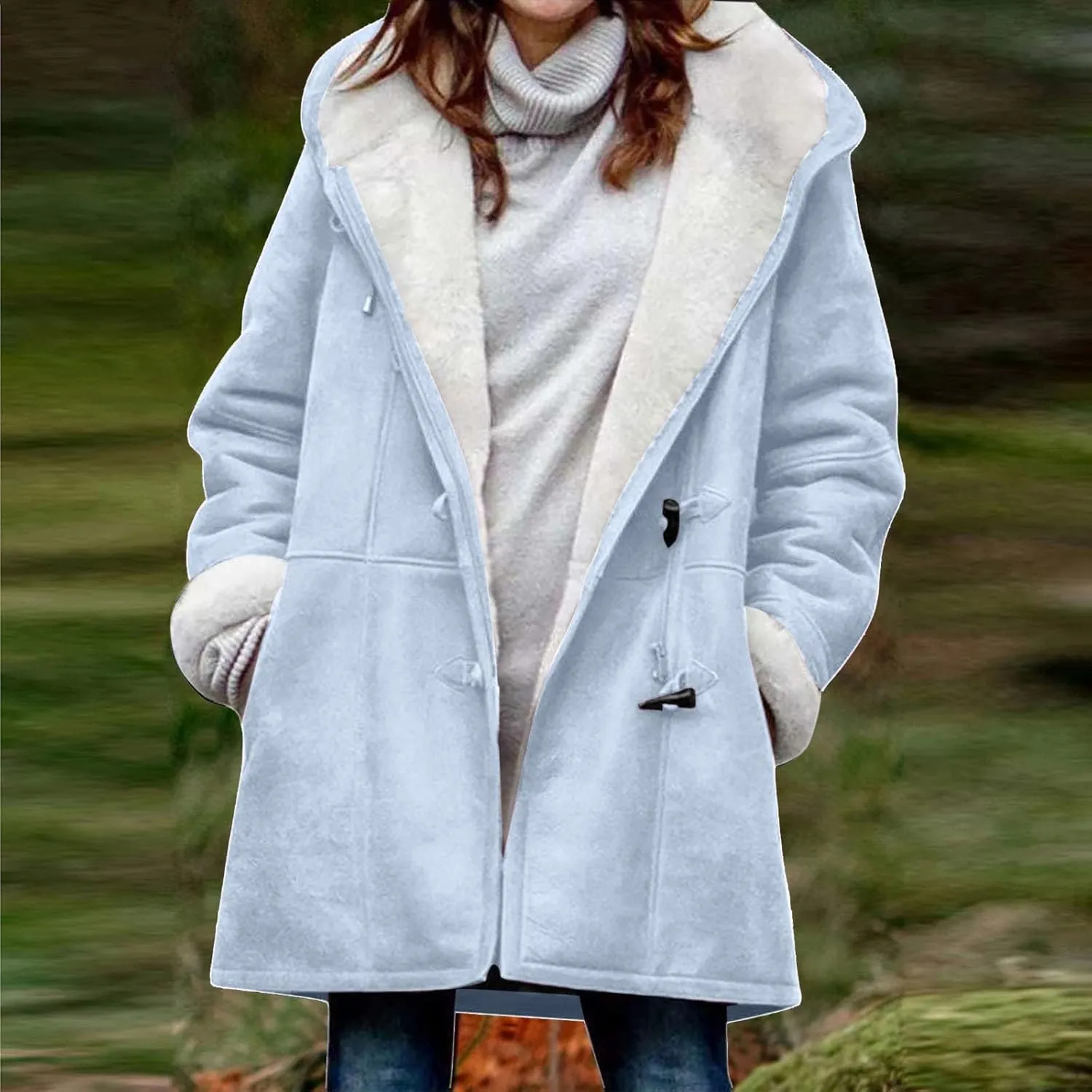 Winter Coats for Women 2024 Warm Sherpa Fleece Lined Jackets Hooded Plus Size Parka Faux Suede Pea Coat Outerwear