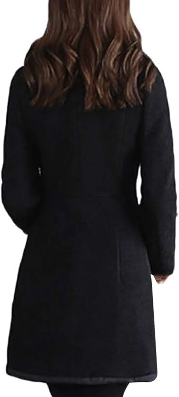 Winter Coats for Women 2024 Wool Blend Warm Pea Coats Single Breasted Long Sleeve Trench Coat Dress Coats