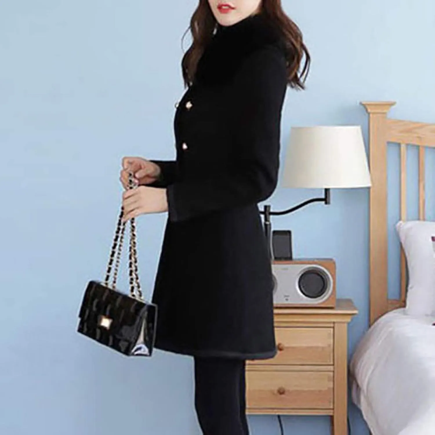 Winter Coats for Women 2024 Wool Blend Warm Pea Coats Single Breasted Long Sleeve Trench Coat Dress Coats