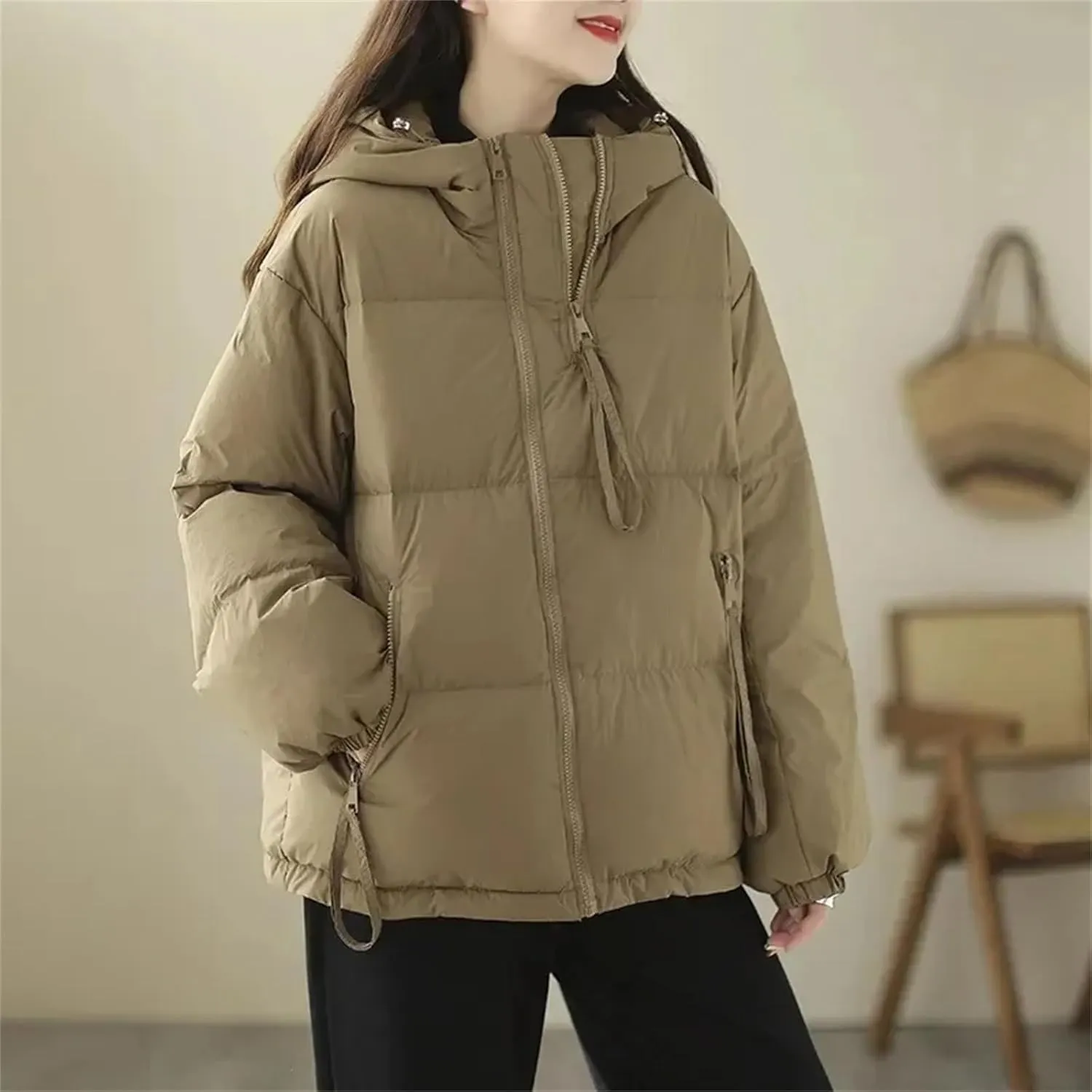 Winter Down cotton Jacket Women Parkas Hooded Zipper Pockets Thick Warm Padded Coat Female Loose outerwear