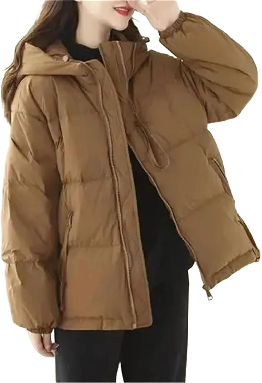 Winter Down cotton Jacket Women Parkas Hooded Zipper Pockets Thick Warm Padded Coat Female Loose outerwear