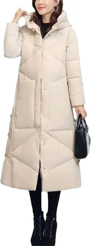 Winter Long Coat Women's Fashion Thicken Cotton Padded Warm Snow Outerwear Loose Windproof Hooded Jacket