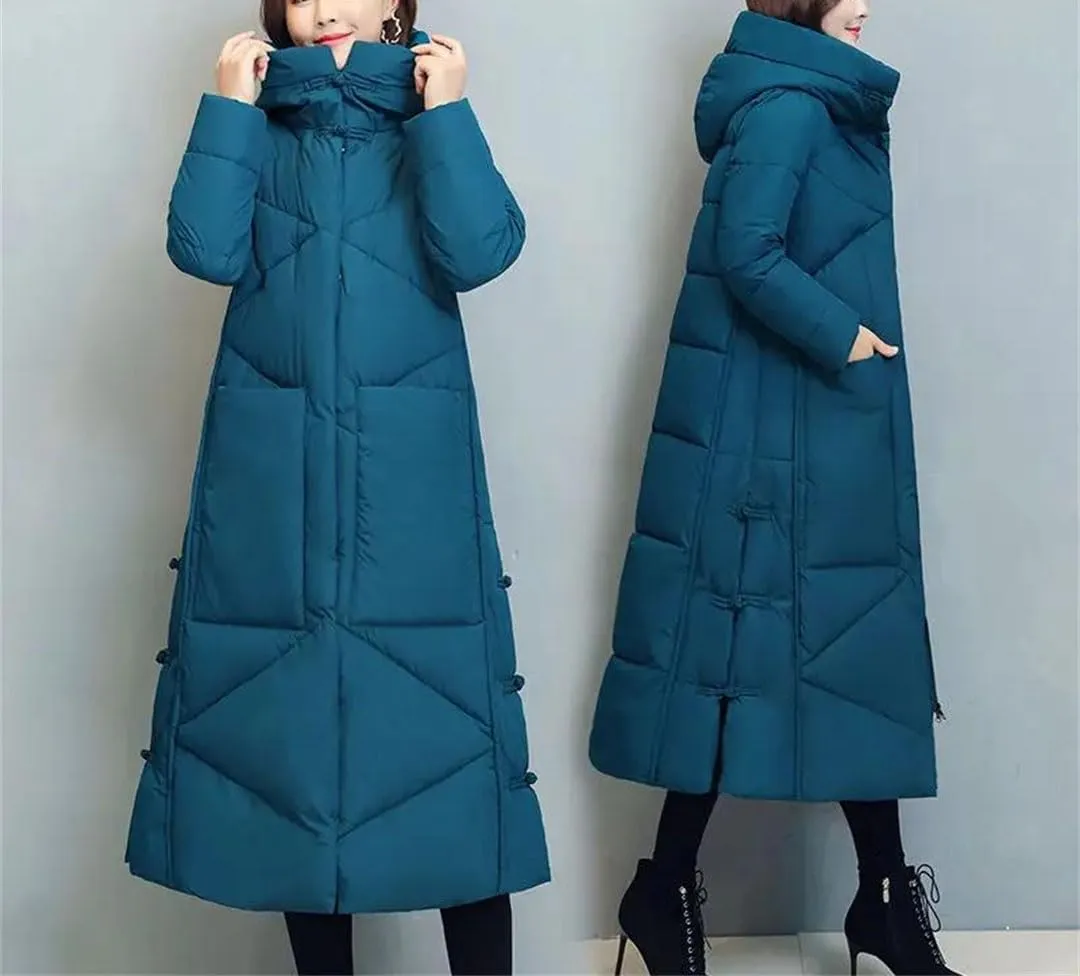 Winter Long Coat Women's Fashion Thicken Cotton Padded Warm Snow Outerwear Loose Windproof Hooded Jacket