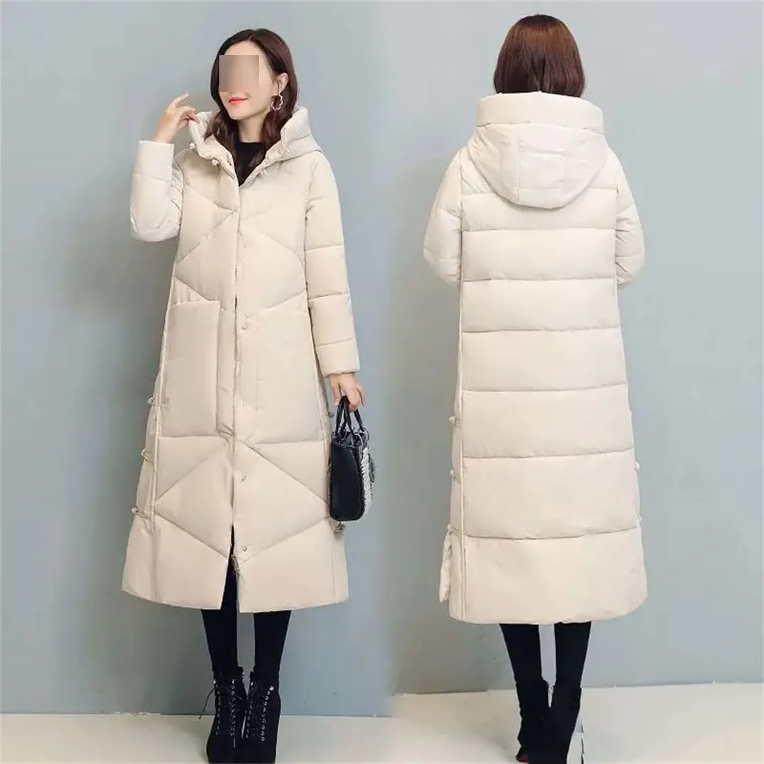 Winter Long Coat Women's Fashion Thicken Cotton Padded Warm Snow Outerwear Loose Windproof Hooded Jacket
