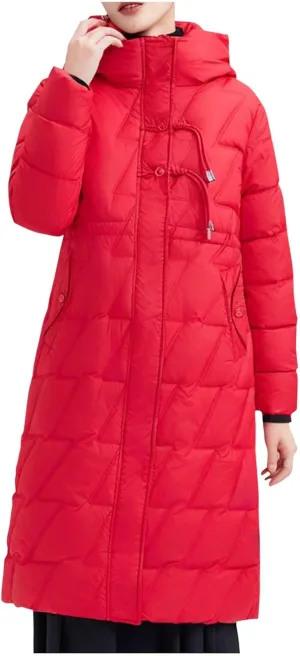 Winter Long Puffer Jacket For Women Long Sleeve Thickened Warm Zip Up Quilted Jacket Casual Baggy Down Coat With Hood