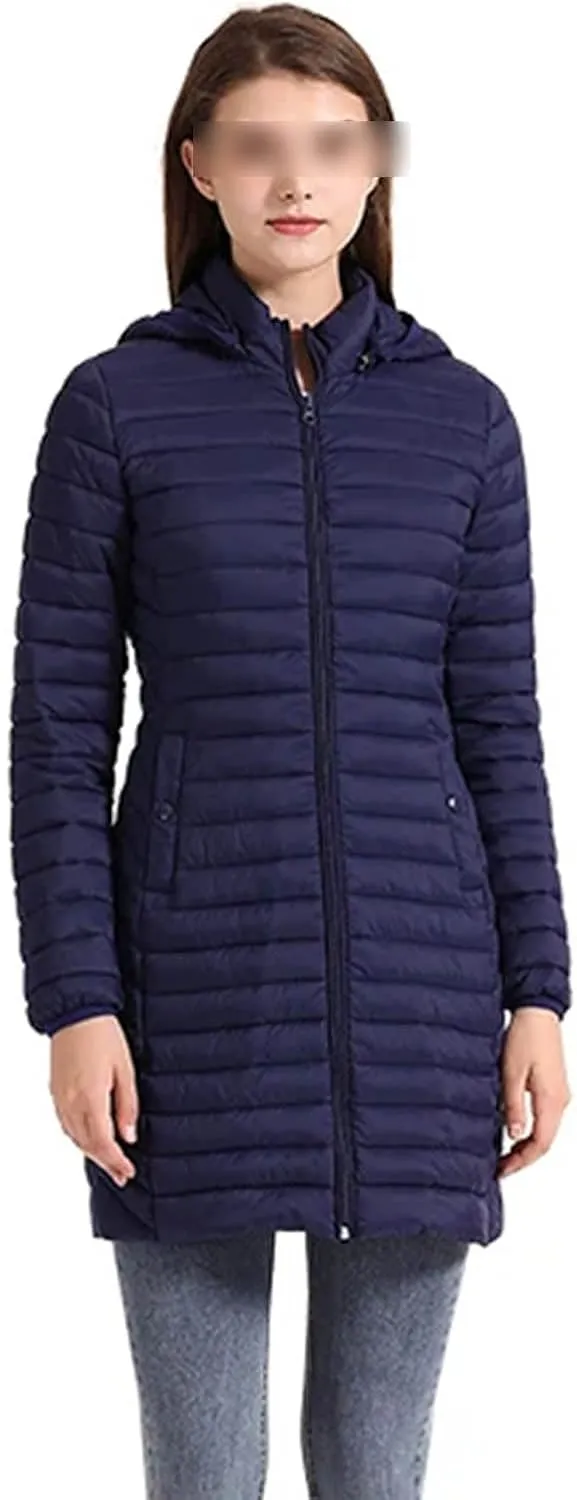 Winter Women Loose Long Parka Coat With Detachable Hood Soild Ultralight Portable Warm Padded Cotton Outwear