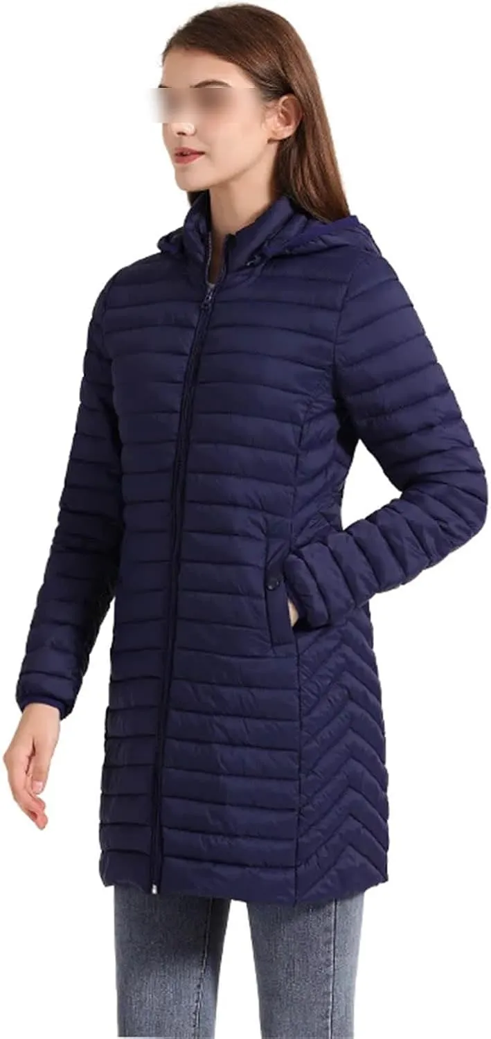 Winter Women Loose Long Parka Coat With Detachable Hood Soild Ultralight Portable Warm Padded Cotton Outwear