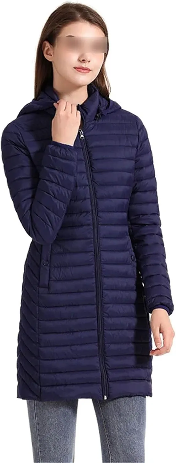 Winter Women Loose Long Parka Coat With Detachable Hood Soild Ultralight Portable Warm Padded Cotton Outwear