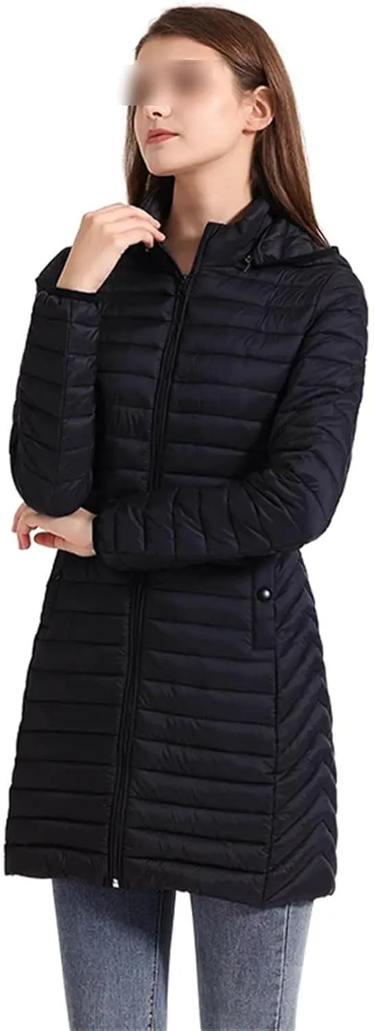 Winter Women Loose Long Parka Coat With Detachable Hood Soild Ultralight Portable Warm Padded Cotton Outwear