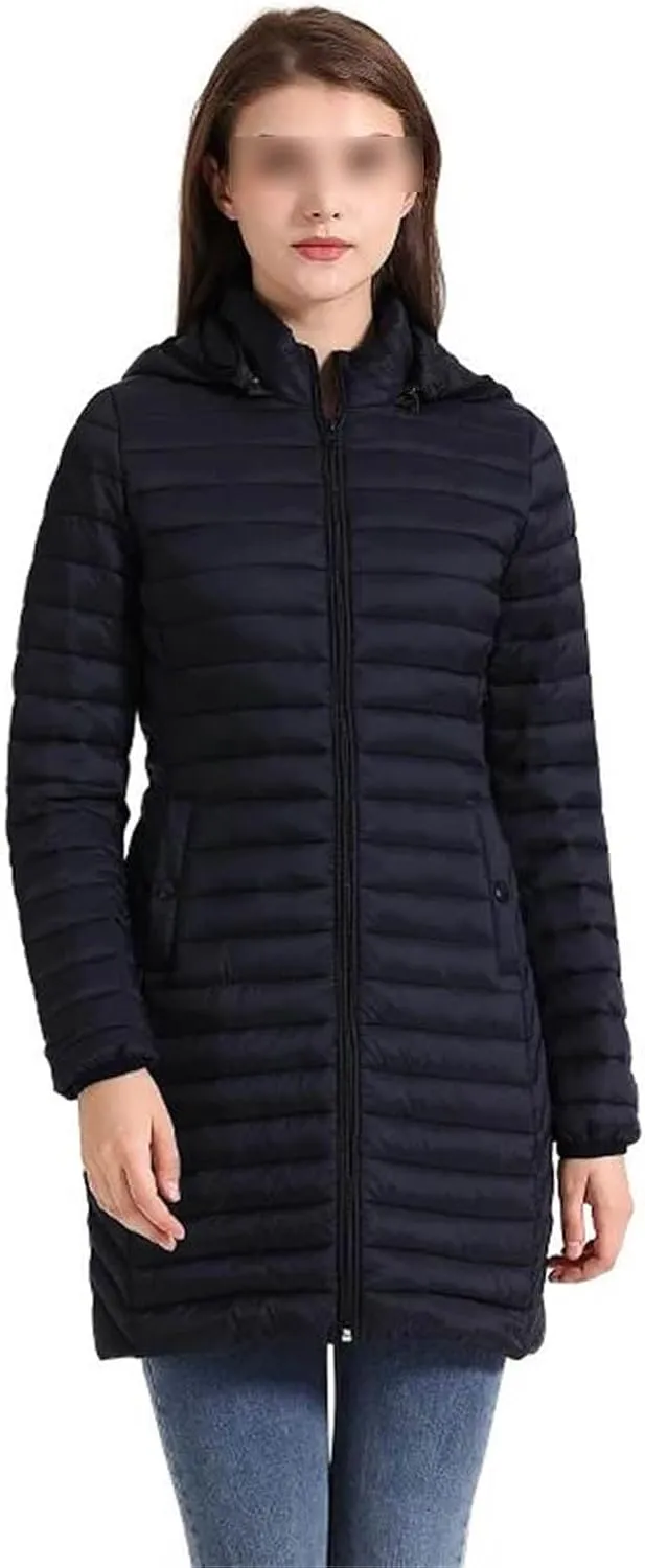 Winter Women Loose Long Parka Coat With Detachable Hood Soild Ultralight Portable Warm Padded Cotton Outwear