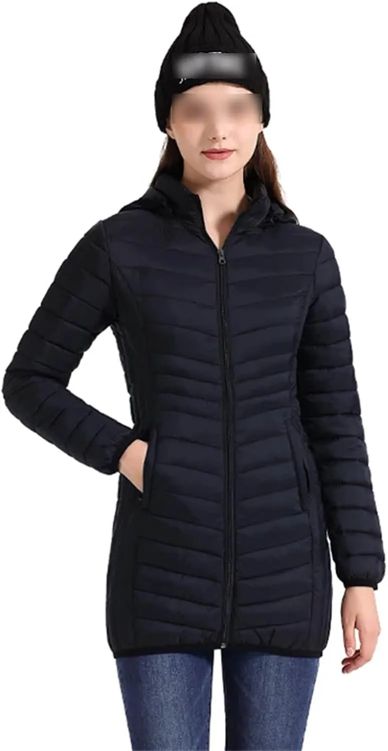 Winter Women Soild Long Warm Parka Coat With Hood Outdoor Ultralight Portable Windproof Padded Cotton