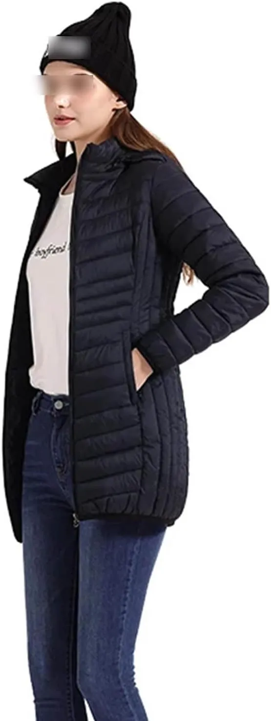 Winter Women Soild Long Warm Parka Coat With Hood Outdoor Ultralight Portable Windproof Padded Cotton