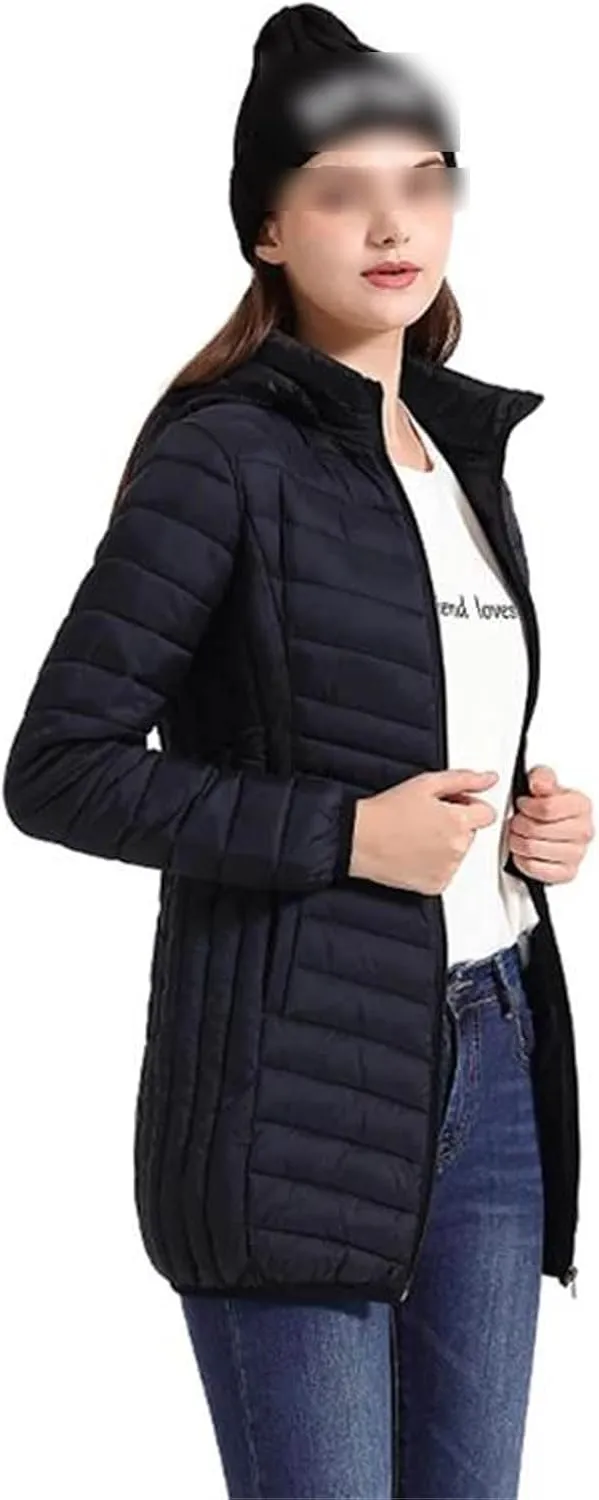 Winter Women Soild Long Warm Parka Coat With Hood Outdoor Ultralight Portable Windproof Padded Cotton