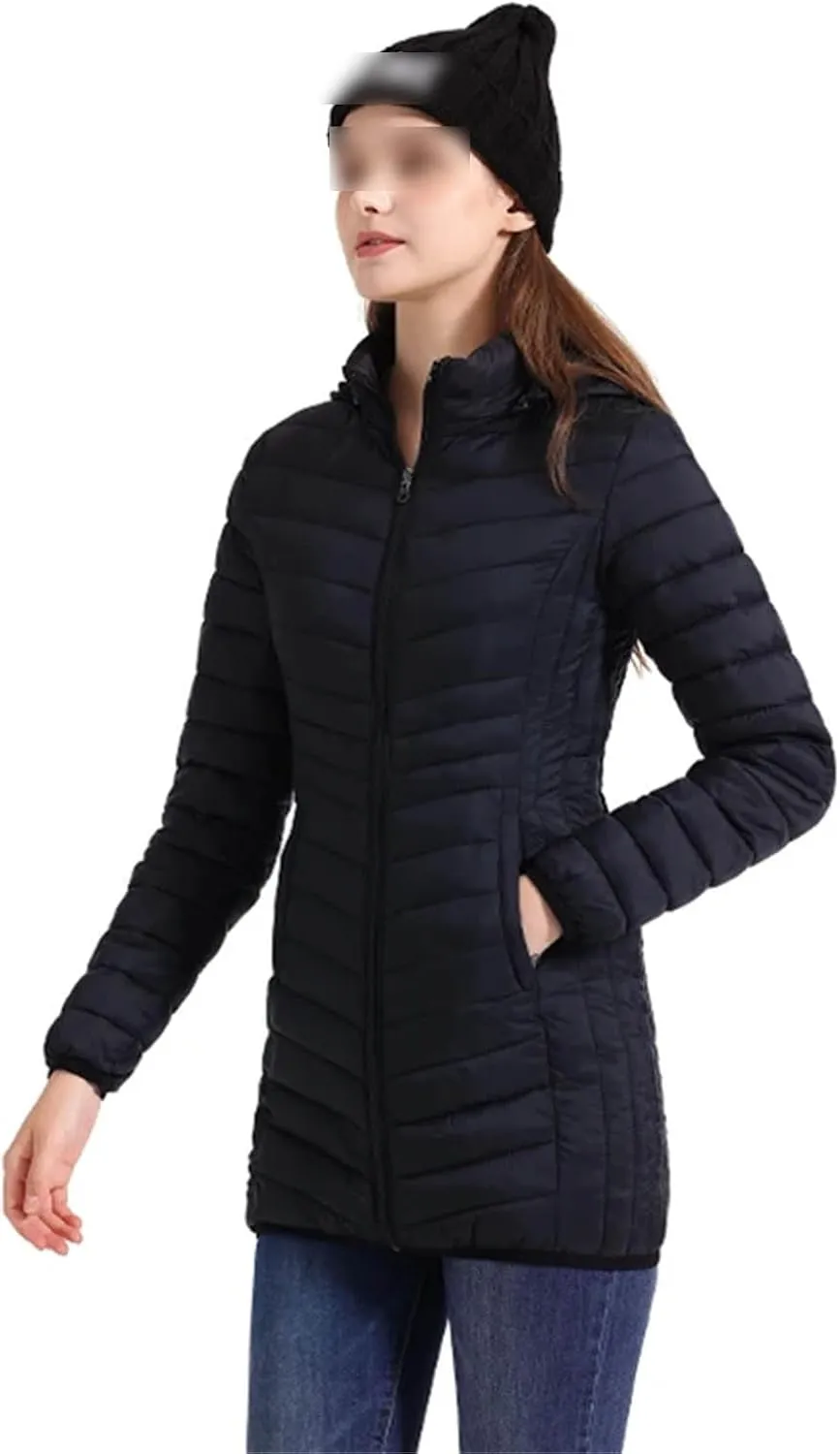 Winter Women Soild Long Warm Parka Coat With Hood Outdoor Ultralight Portable Windproof Padded Cotton