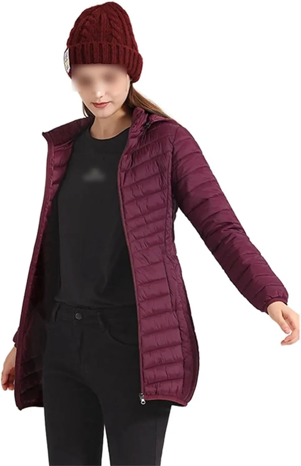 Winter Women Soild Windproof Long Warm Parka Coat With Hood Ultralight Portable Outdoor Padded Cotton Jacket