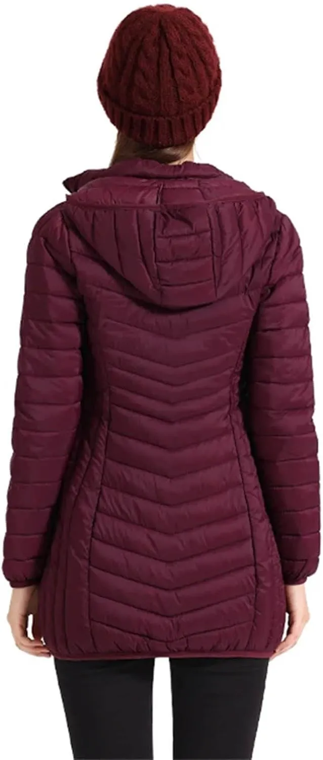 Winter Women Soild Windproof Long Warm Parka Coat With Hood Ultralight Portable Outdoor Padded Cotton Jacket