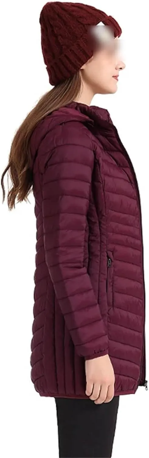 Winter Women Soild Windproof Long Warm Parka Coat With Hood Ultralight Portable Outdoor Padded Cotton Jacket