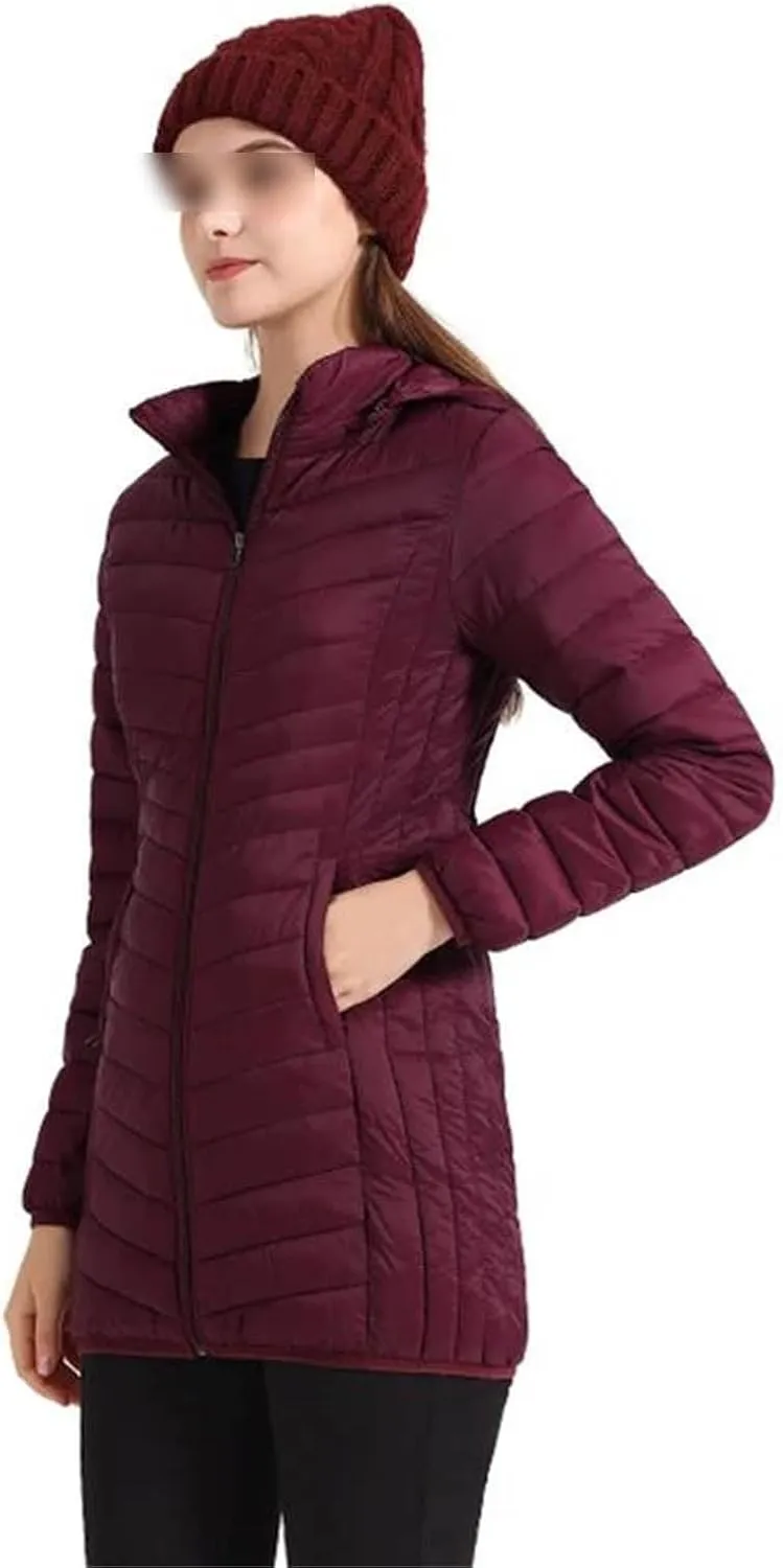Winter Women Soild Windproof Long Warm Parka Coat With Hood Ultralight Portable Outdoor Padded Cotton Jacket