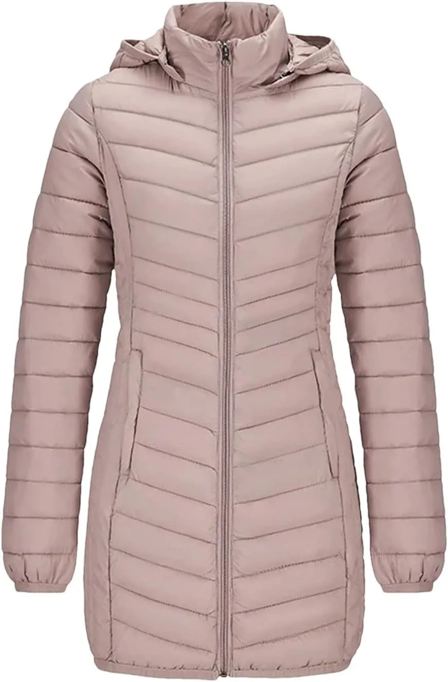 Winter Women Soild Windproof Long Warm Parka Coat With Hood Ultralight Portable Outdoor Padded Cotton Jacket