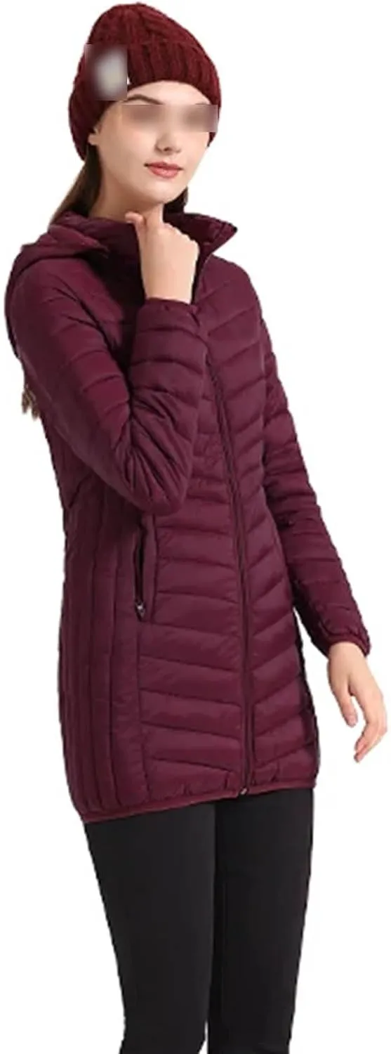 Winter Women Soild Windproof Long Warm Parka Coat With Hood Ultralight Portable Outdoor Padded Cotton Jacket