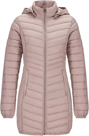 Winter Women Soild Windproof Long Warm Parka Coat With Hood Ultralight Portable Outdoor Padded Cotton Jacket