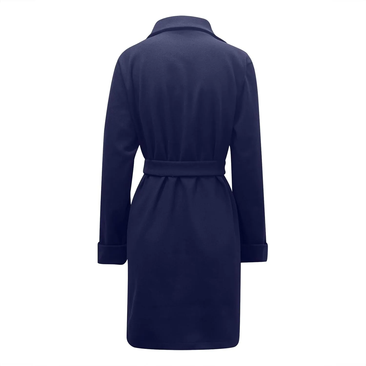 Women 2024 Fall Winter Pea Coats Notched Lapel Slim Fit Mid-Long Overcoats Long Sleeve Elegant Belted Trench Coat