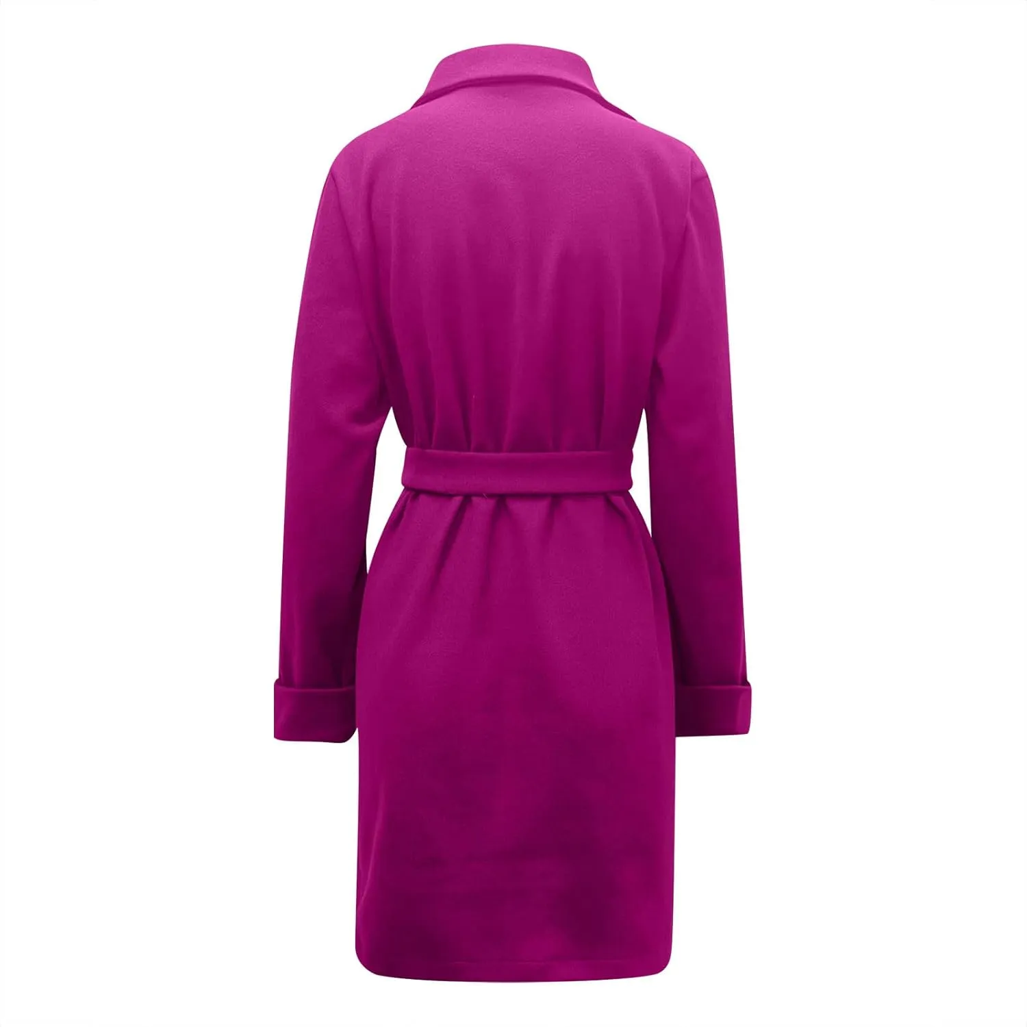 Women 2024 Fall Winter Pea Coats Notched Lapel Slim Fit Mid-Long Overcoats Long Sleeve Elegant Belted Trench Coat