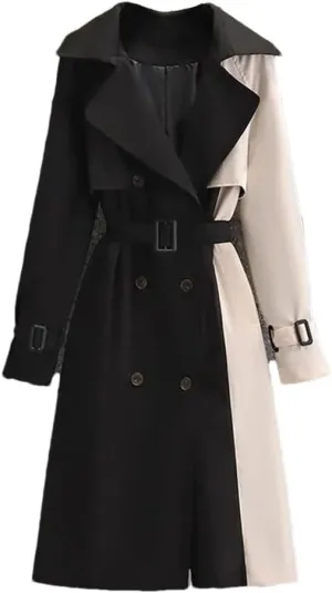 Women Autumn Korean Mid-Length Trench Coat Contrast Color Patchwork Spring Windbreaker Coat Windproof Jacket