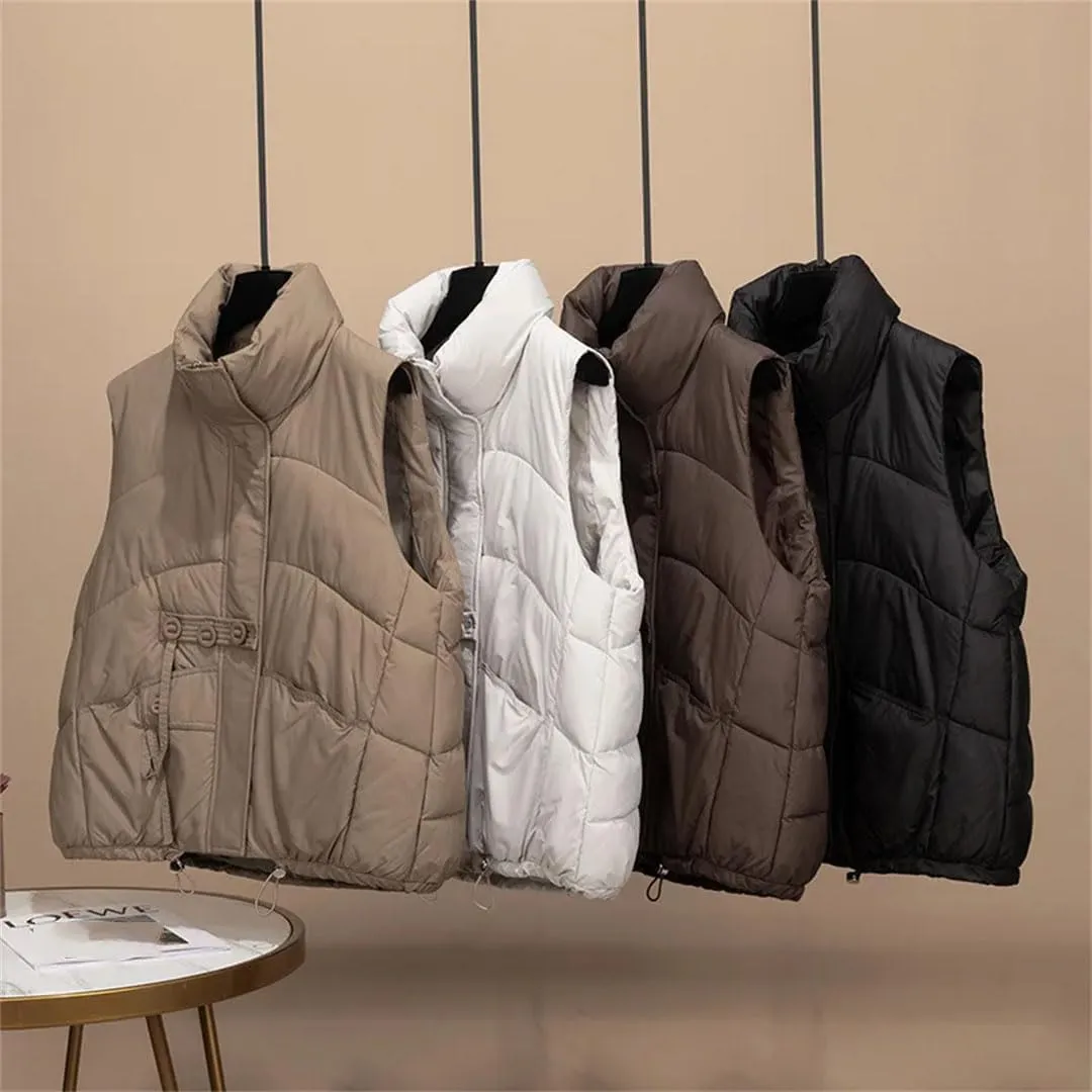 Women Autumn Winter Loose Vest Stand Collar Vest Jacket Cotton Padded Windproof Warm Waistcoat