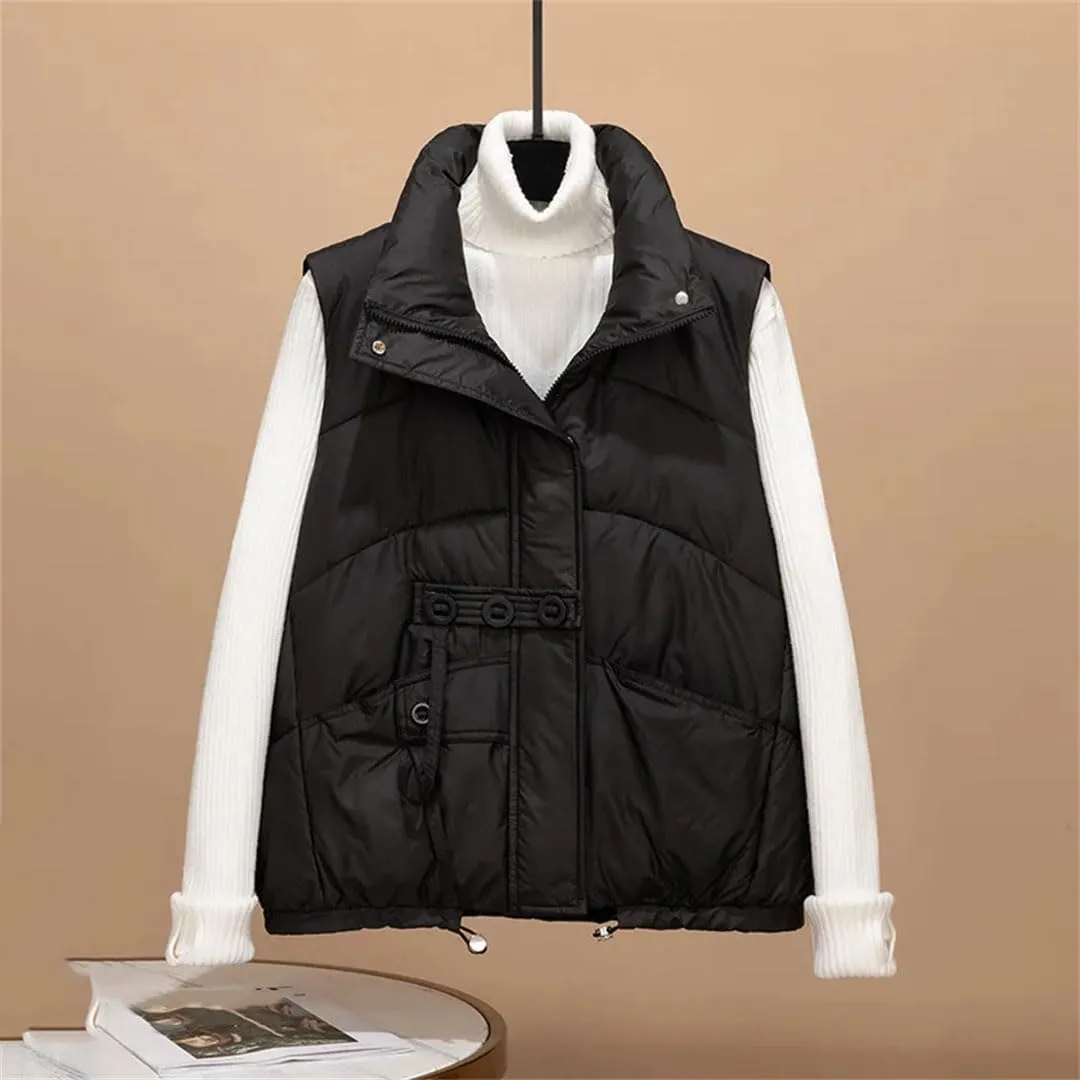 Women Autumn Winter Loose Vest Stand Collar Vest Jacket Cotton Padded Windproof Warm Waistcoat