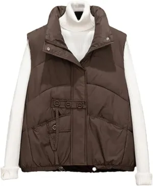 Women Autumn Winter Loose Vest Stand Collar Vest Jacket Cotton Padded Windproof Warm Waistcoat