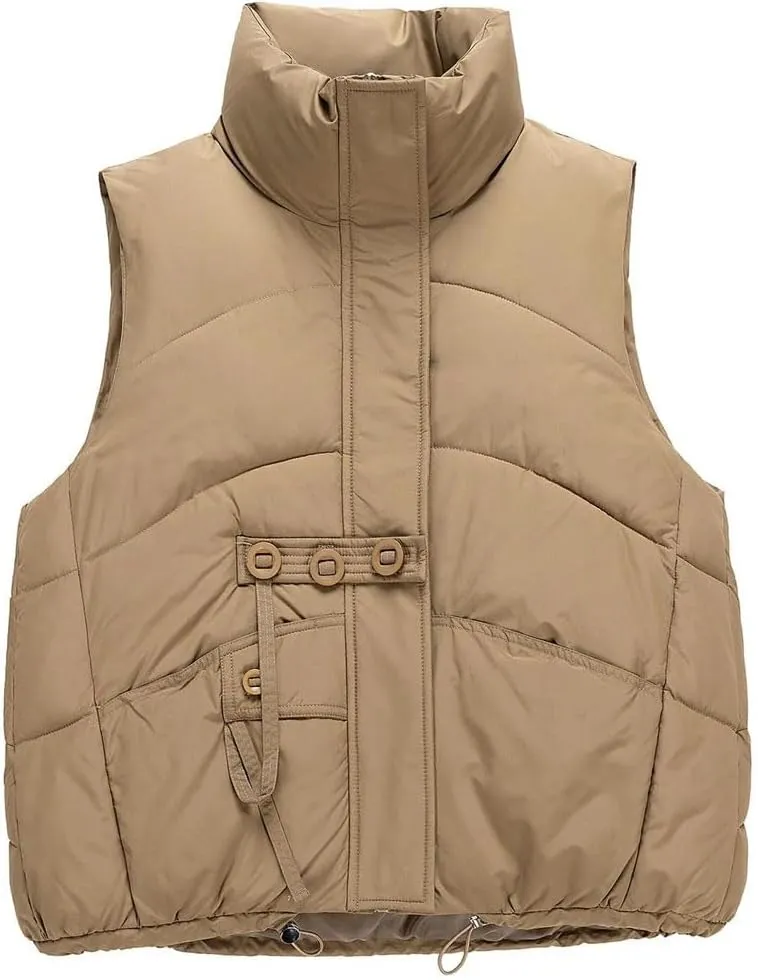 Women Autumn Winter Loose Vest Stand Collar Vest Jacket Cotton Padded Windproof Warm Waistcoat