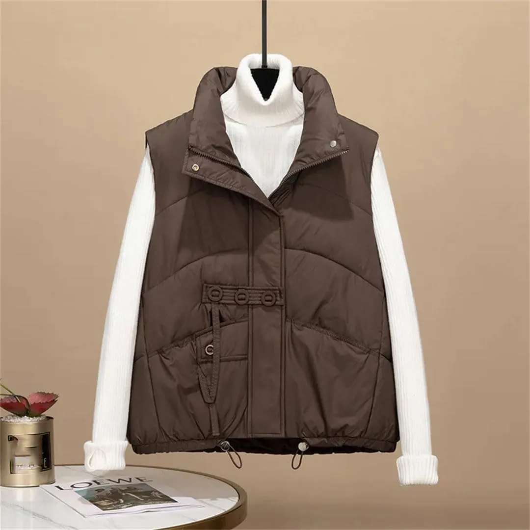 Women Autumn Winter Loose Vest Stand Collar Vest Jacket Cotton Padded Windproof Warm Waistcoat