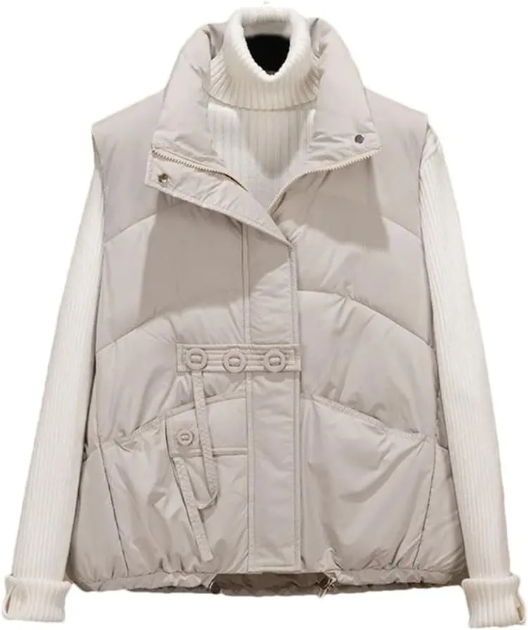 Women Autumn Winter Loose Vest Stand Collar Vest Jacket Cotton Padded Windproof Warm Waistcoat