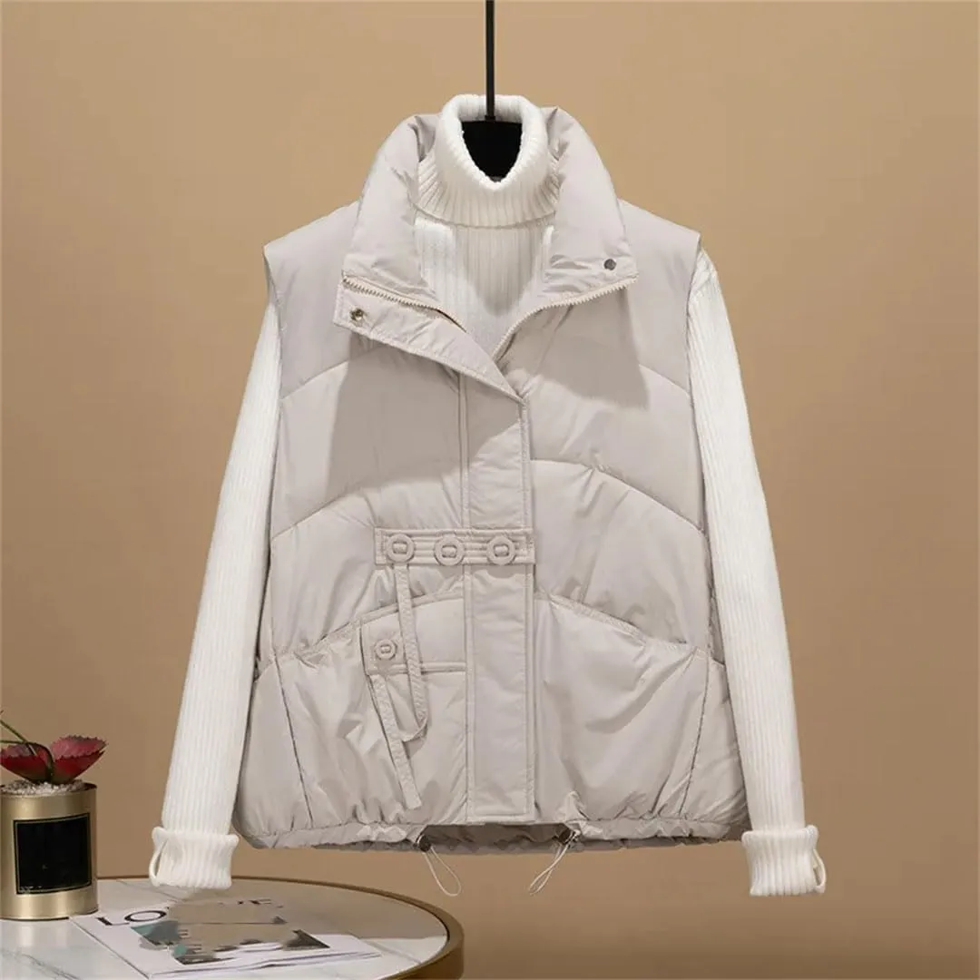 Women Autumn Winter Loose Vest Stand Collar Vest Jacket Cotton Padded Windproof Warm Waistcoat