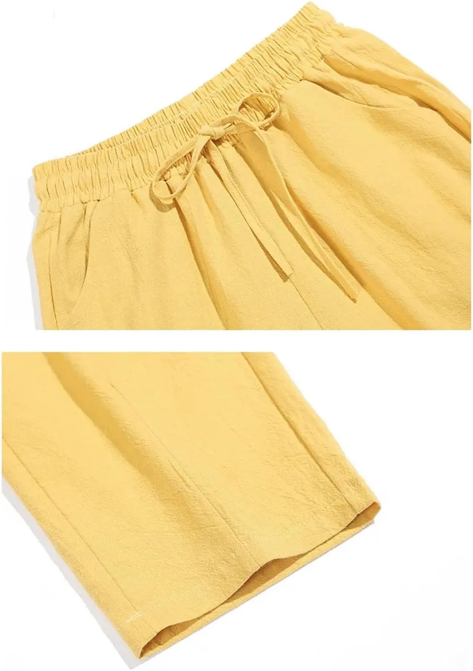 Women Cotton Elastic Waist Solid Color Harem Trousers Casual Ankle-Length Female Pants